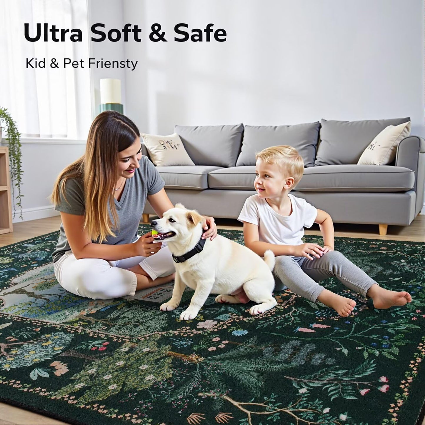 Vasofe 3x5 Bedroom Rug,Washable Rugs for Entryway, Living Room, Indoor Floor Mat, Modern Animal Peacock Floral Mats for Nursery, Farmhouse, Laundry Room, Non Slip Low Pile Soft Carpet, Black Green