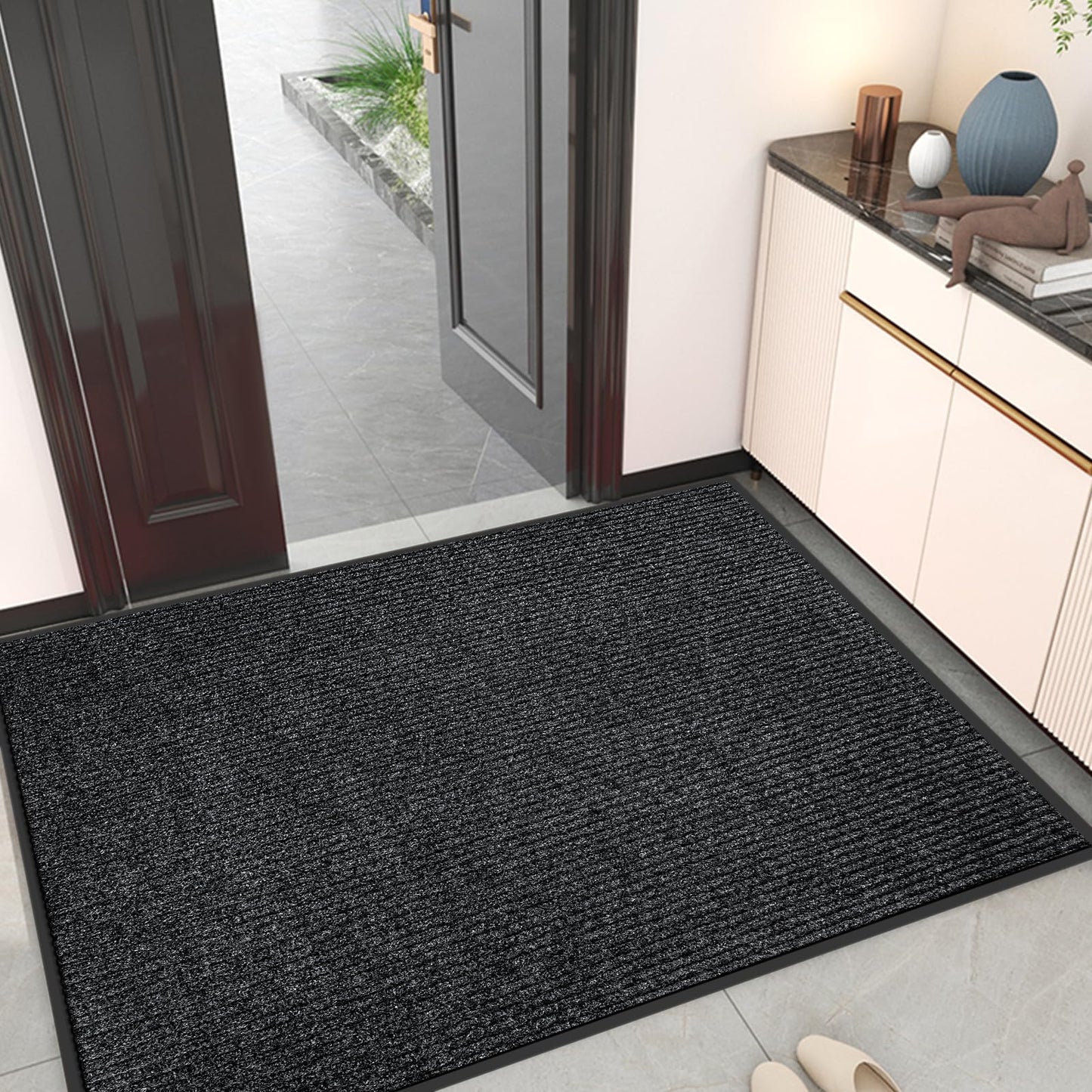 Kuyal Front Door Mat, 3'x4' Indoor Outdoor Entrance Mat, Commercial Floor Mats Inside Outside Entrance, Heavy Duty Durable Welcome, Rubber Backing Non Slip Outdoor Mats for Entryway,Black