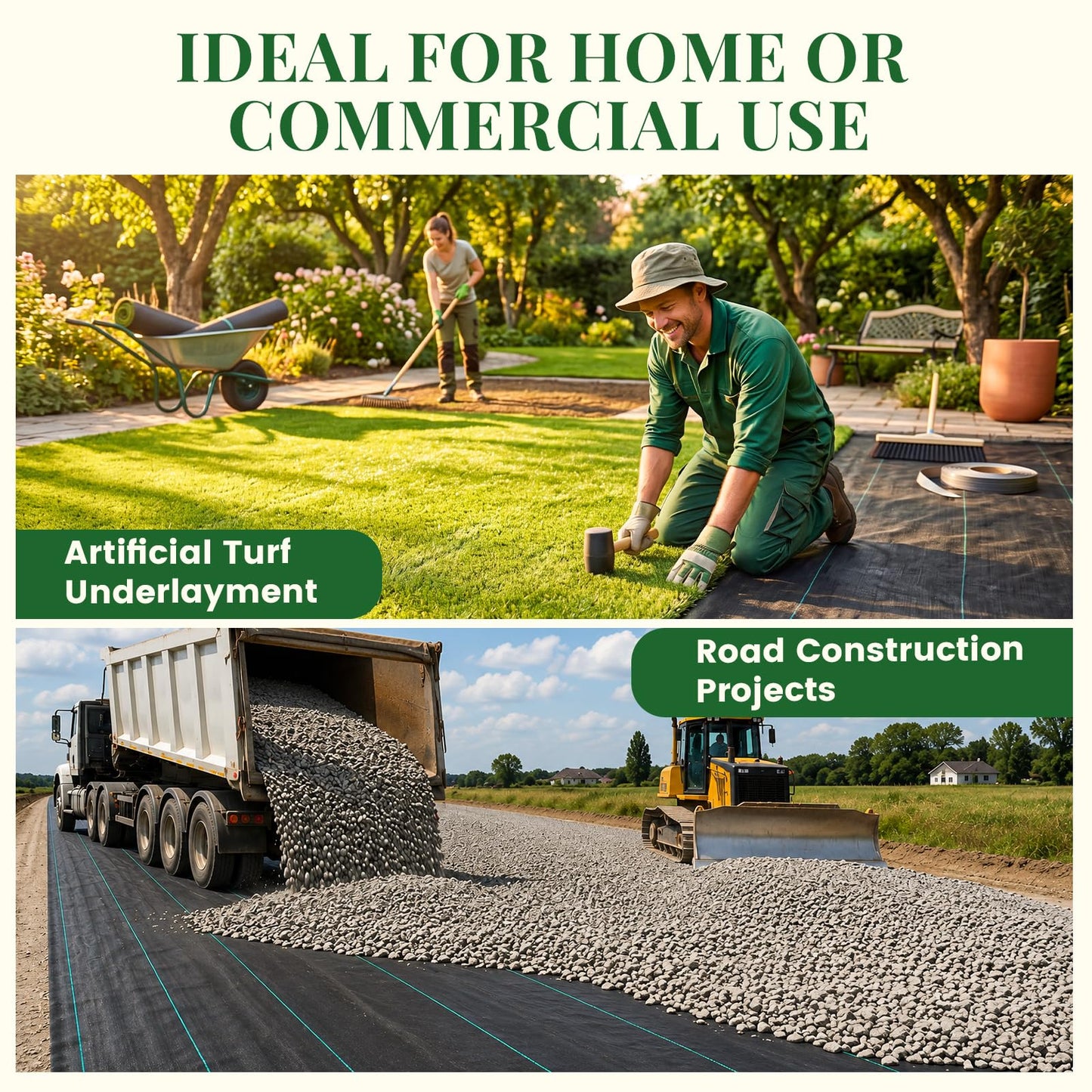 KING BIRD 6FTx300FT Weed Barrier Landscape Fabric w/Stakes & Gasket, 3.2oz Heavy Duty Woven Ground Cover Geotextile Fabric for Flower Garden Bed, Driveway, Pathway, Gravel & Yard Weed Control Mat