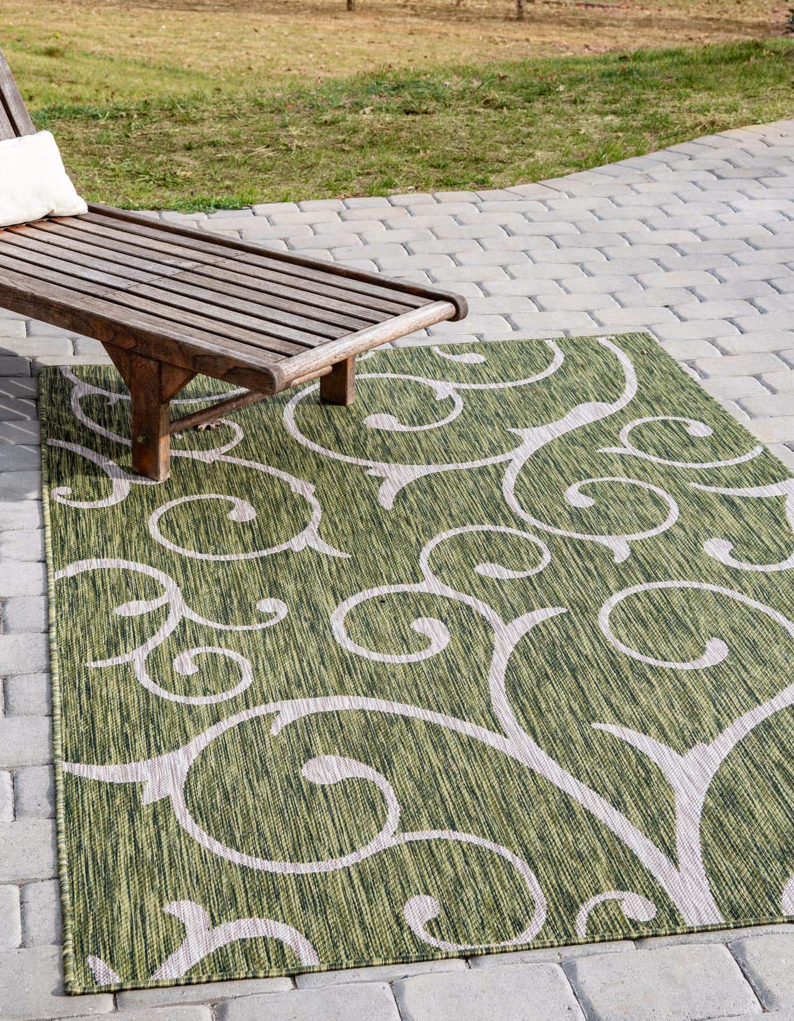 Unique Loom Outdoor Botanical Collection Area Rug - Curl (4' x 6' Rectangle Green/Ivory)