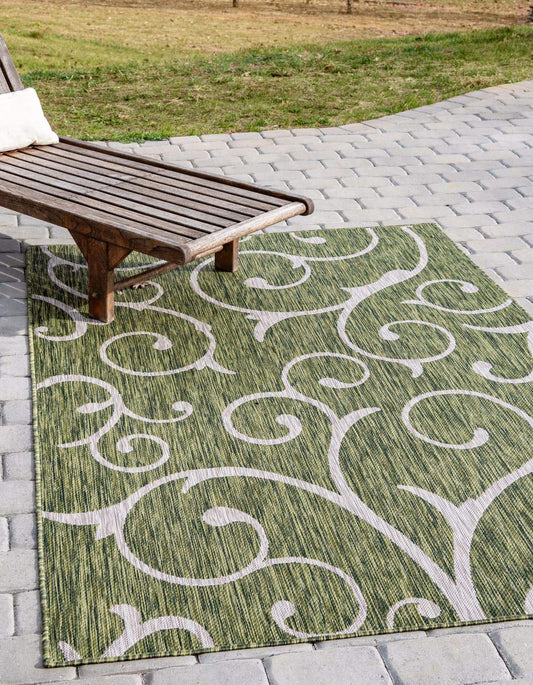 Unique Loom Outdoor Botanical Collection Area Rug - Curl (4' x 6' Rectangle Green/Ivory)