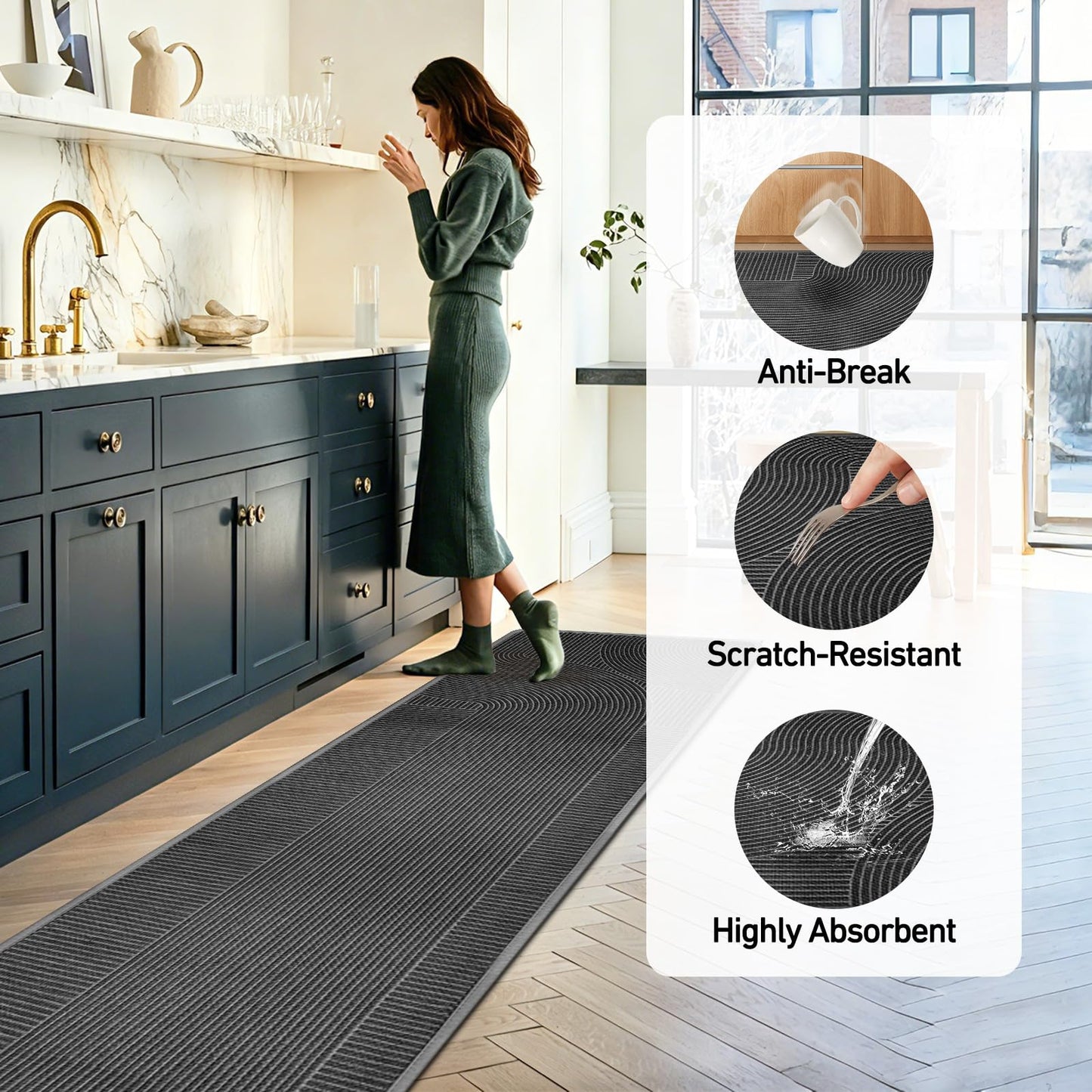 HAPACE Kitchen Mat Set of 2 PCS, Anti Fatigue Kitchen Floor Mat, Kitchen Runner Cushioned Non Slip for Kichen, Office, Balcony, Gray, 17" x 30"+17" x 59"