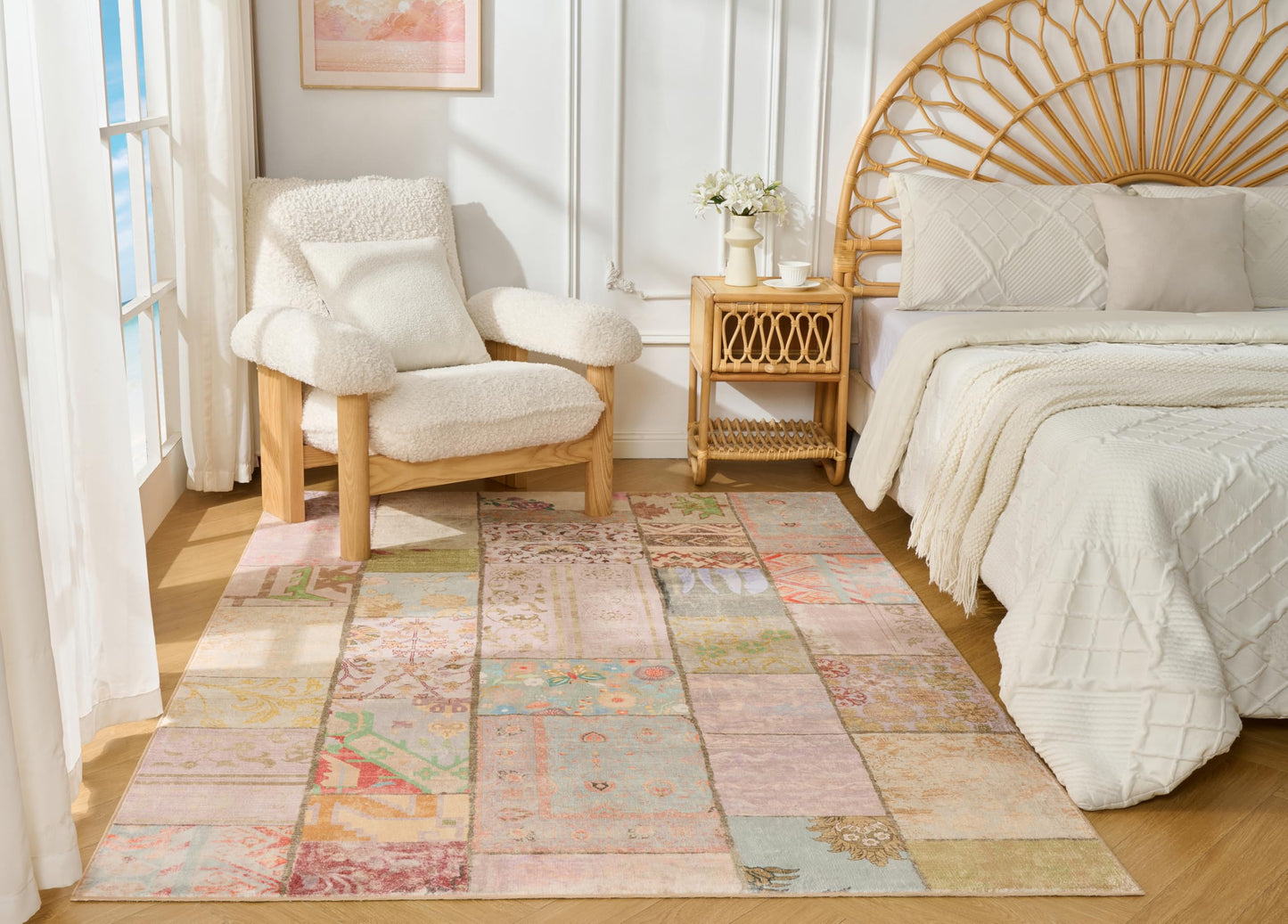 Weaverlane Patchwork Washable Rug Boho Farmhouse (Purple Multi, 5' x 7')