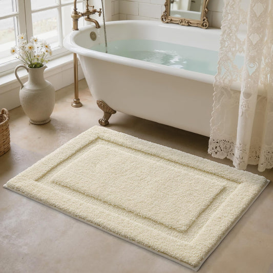 LUMI Ultra Soft Bathroom Rugs Non Slip with Rubber Backing, Absorbent Washable Bath Mat Quick Dry, Upgraded Premium Microfiber Plush Carpet for Bathtub and Shower Floor, Ivory White, 24x43