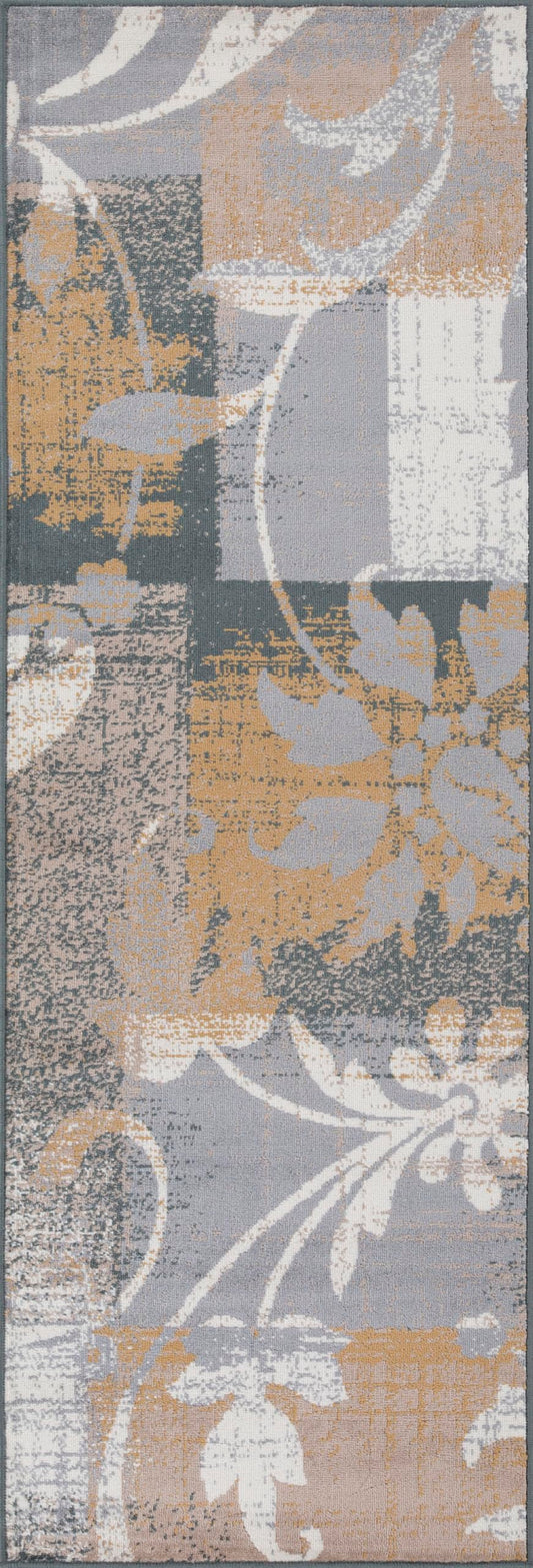 Superior Indoor Runner Rug, Plush Carpet Cover, for Hallway, Entry, Dining, Office, Kitchen, Modern Floral Patchwork Decor, Pastiche Collection, 2' 7" x 10', Camel