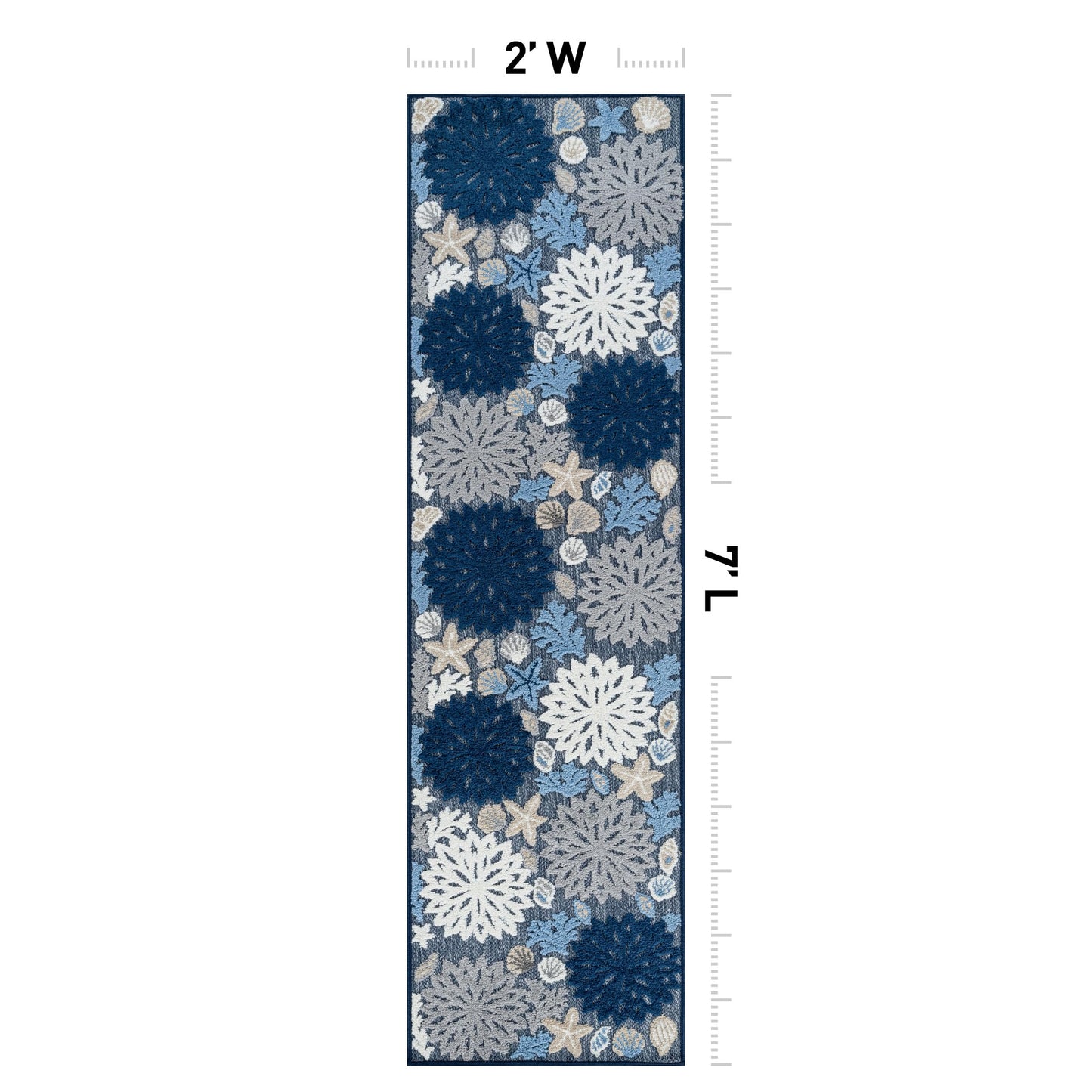 Rugshop Indoor/Outdoor High-Low Textured Runner Rug, Coastal Floral, Easy-Clean Patio Rug for Porch Deck Balcony 2' x 7' Navy