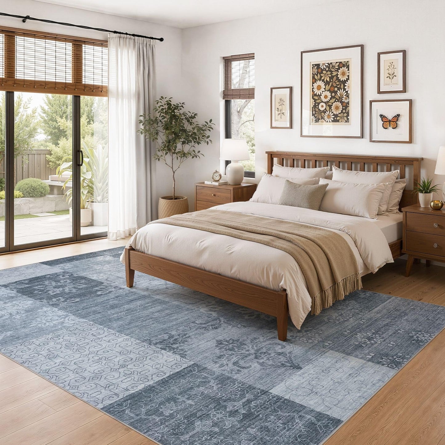 UERMEI 8x10 Area Rug Washable, Blue Modern Geometric Rugs for Living Room, Non-Slip Patchwork Carpet, Stain Resistant Low-Pile Foldable Rug for Bedroom Dining Room