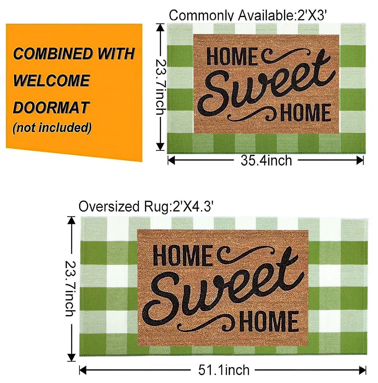 Layered Doormat 24''x35'' Green and White Buffalo Plaid Porch Mat Cotton Woven Washable Carpet for Layered Doormat Hello/Welcome Door Mat,Kitchen,Farmhouse,Entryway