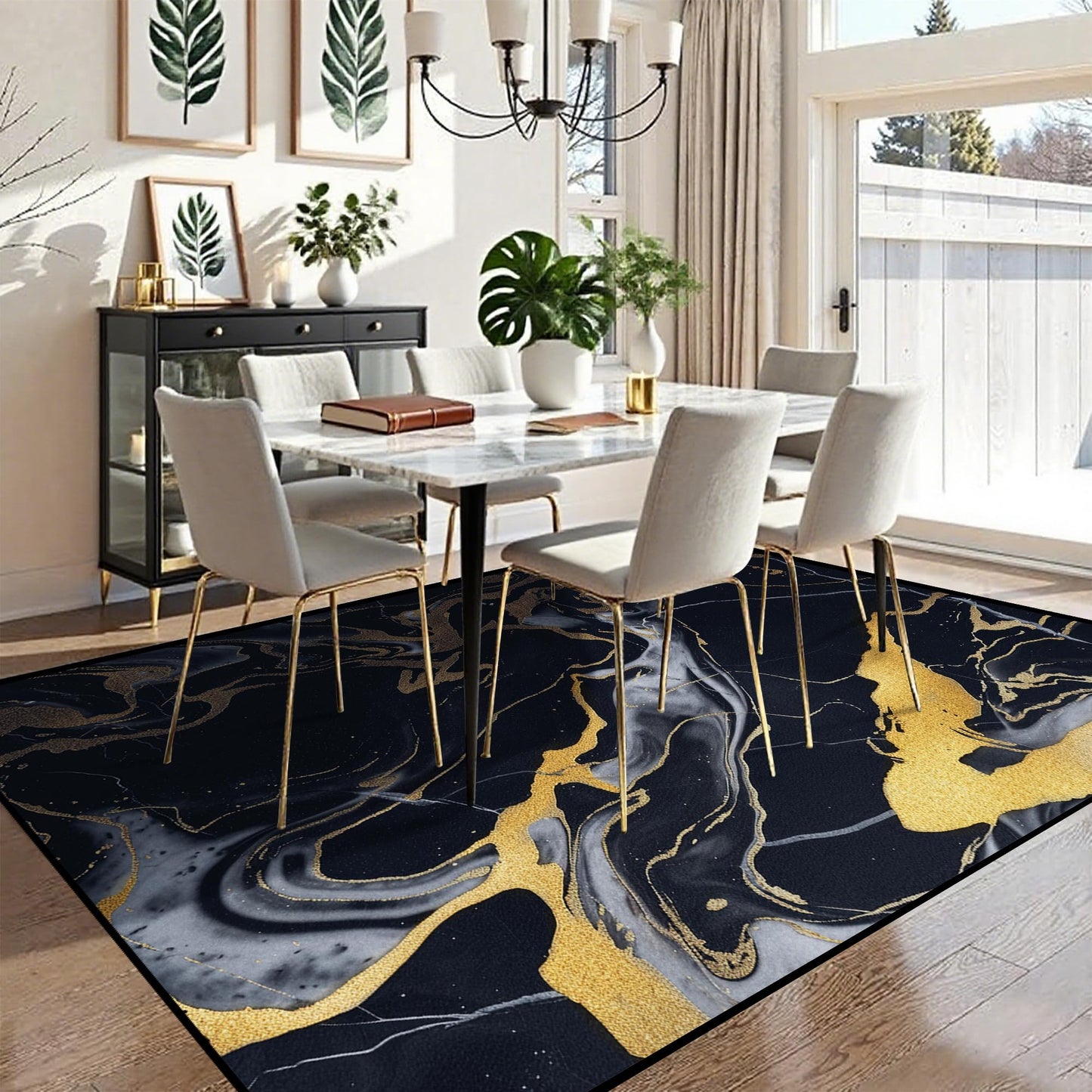 VTKON 6' x 9' Black Gold Rug for Living Room Marble Area Rug Modern Marbling Rugs for Teens Adults Non-Slip Washable Carpet Marbled Floor Mat for Dining Room Bedroom Dorm Marble Black Gold Rugs
