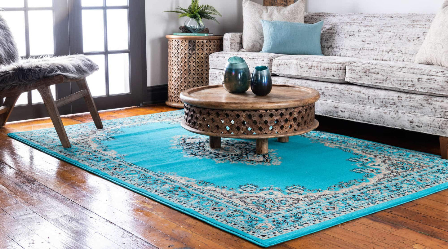 Unique Loom Reza Collection Traditional Persian Style Area Rug, 8 x 10 ft, Turquoise/Ivory