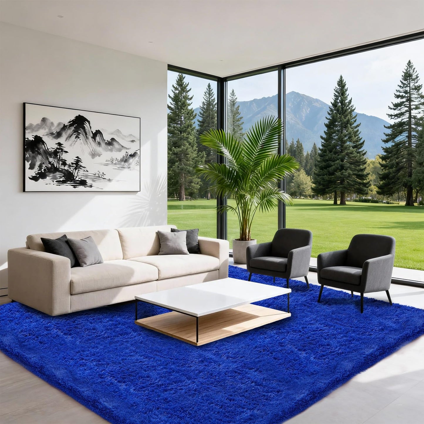 5x7 Area Rugs for Living Room Bedroom, Upgrade Non-Slip Soft Fluffy Shaggy Bedside Rug, Indoor Floor Carpet for Kids Girls and Boys Room, Dorms, Playroom, Nursery, Home Decor Aesthetic, Blue
