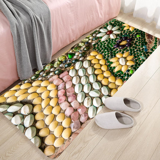 WODEJIA Non Slip Bath Rugs Sponge Foam for Bathroom,Flannel Mat Rug for Living Room, Absorbent MatS for Forlaundry Room and Kitchen,Colored Pebbles Welcome Mat 47x18 Inches