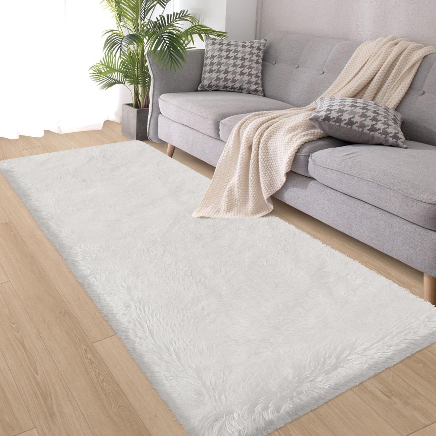 ZJYeRug White Runner Rug,Fluffy White Rug Runners for Bedroom Living Room,2x6 ft Washable No Slip Shag Fuzzy Carpet,Plush Soft Faux Fur Floor Area Rugs for Hallway Nurser Kid Dorm Home Decor Aesthetic