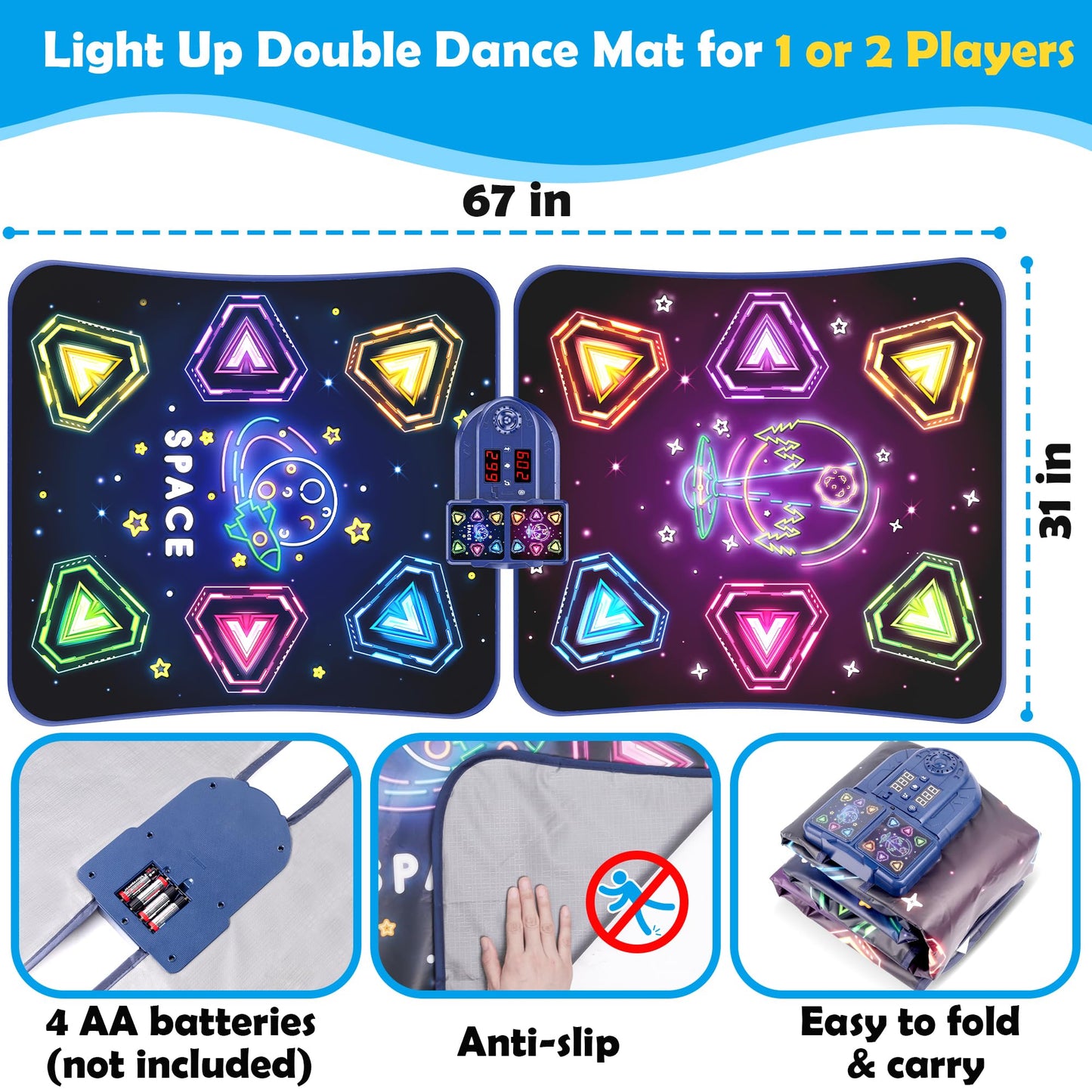 Pafolo Dance Mats for Girls 4-8, Electronic Dance Mats, Dance Mat Toys, Kids Dance Mat, Girls Dance Mat, Dancing Mat, 2-Player LED Light Music Dance Toy with 5 Modes, Develops Hand-Eye Coordination