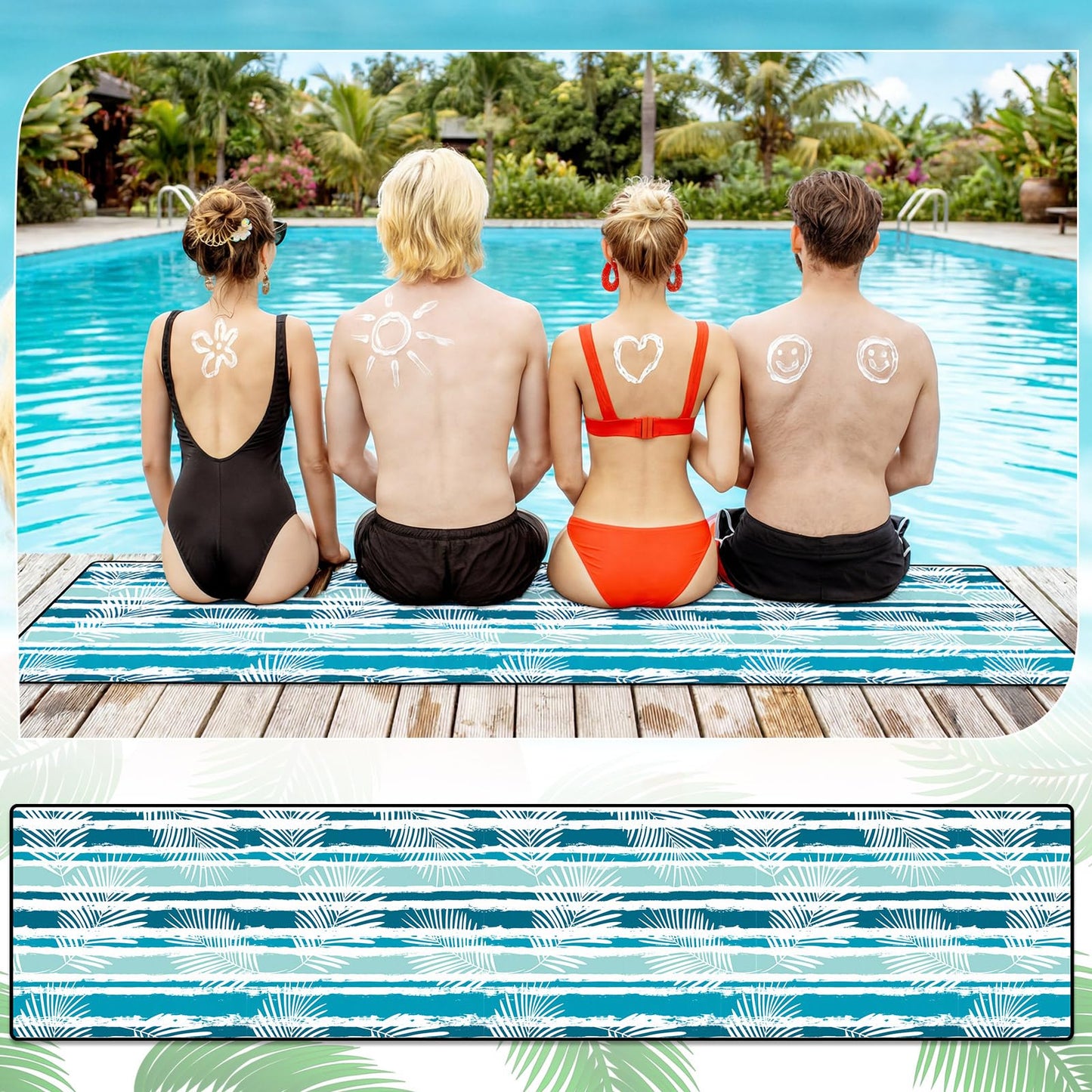 Mindsoft 78.7 x 15.7 Inches Pool Mats for Deck Large Poolside Seating Mat Neoprene Non Slip Swimming Pool Cushions Pad for Deck Outdoor Summer Beach Lounging Poolside Chair Accessories