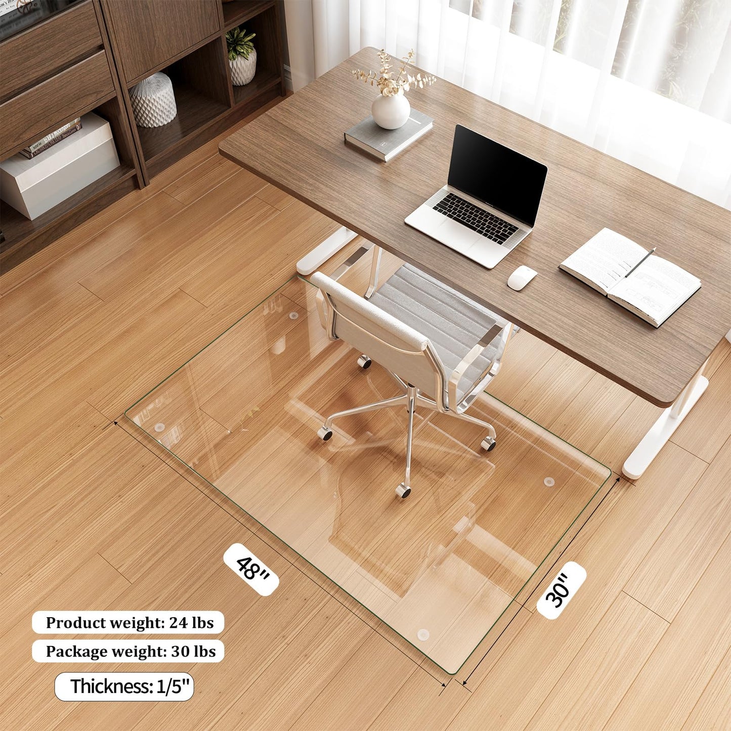Koonmi Tempered Glass Chair Mat for Hardwood Floors & Carpets, 30" x 48“ Transparent Heavy Duty Office Floor Protector with Noise-Free Gliding Shatterproof for Home Office Desk