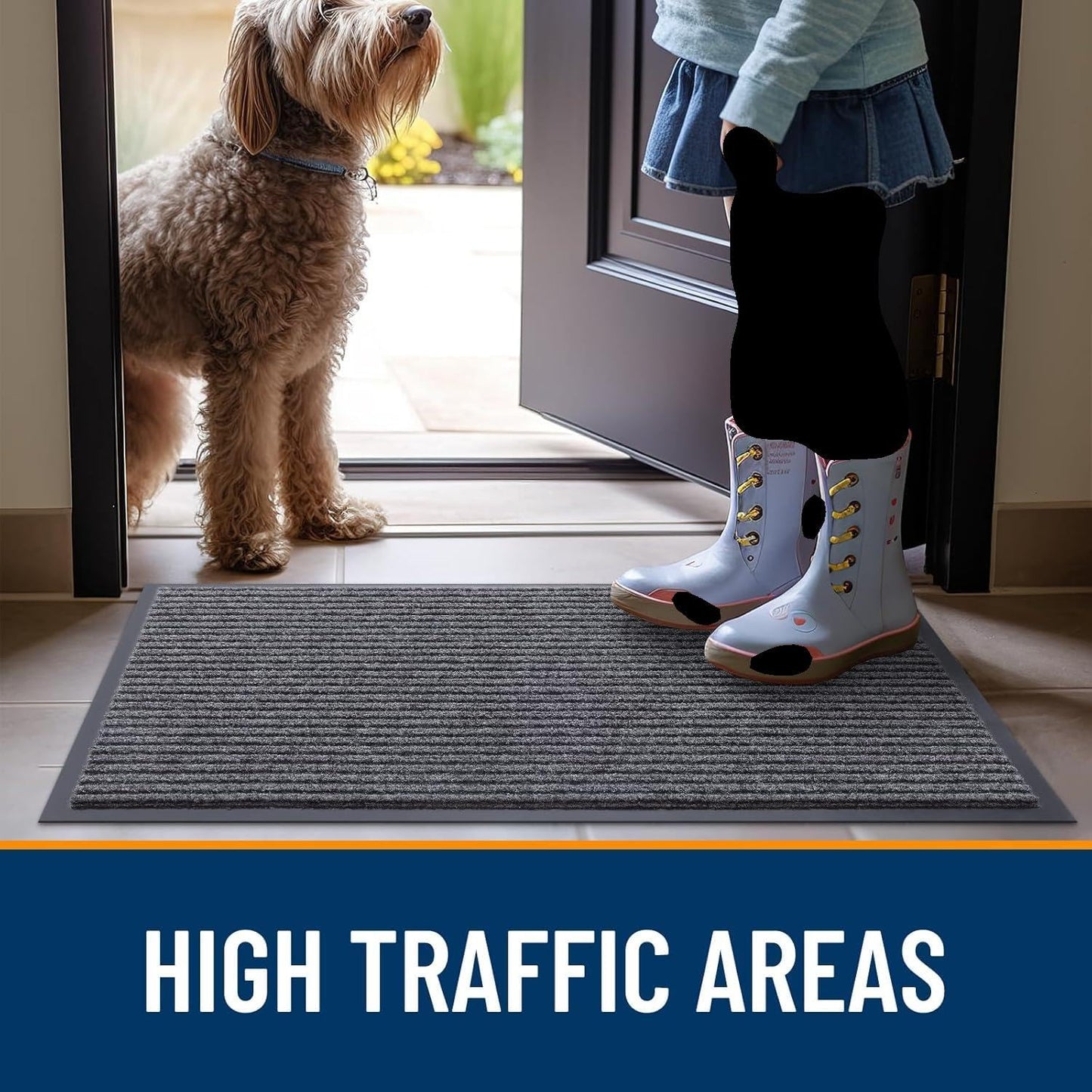 LuxUrux® Durable Rubber 3'x5' Commercial Door Mat - Heavy Duty, Indoor/Outdoor, Easy Clean, Waterproof, Patio, Garage - Commercial Floor Mat for Entry (3 x 5 Feet)
