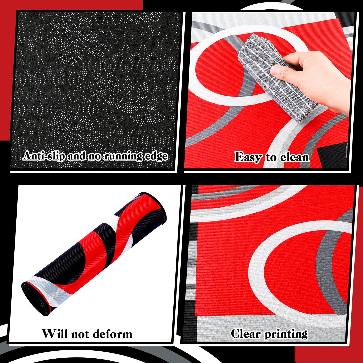 Maasechs 3 Pcs Red Black Geometric Kitchen Rugs and Mats Set Anti Fatigue Floor Mat Non Slip Washable Modern Abstract Runner Rug Minimalist Kitchen Decor for Home Office Bathroom, 17 x 30 +17 x47
