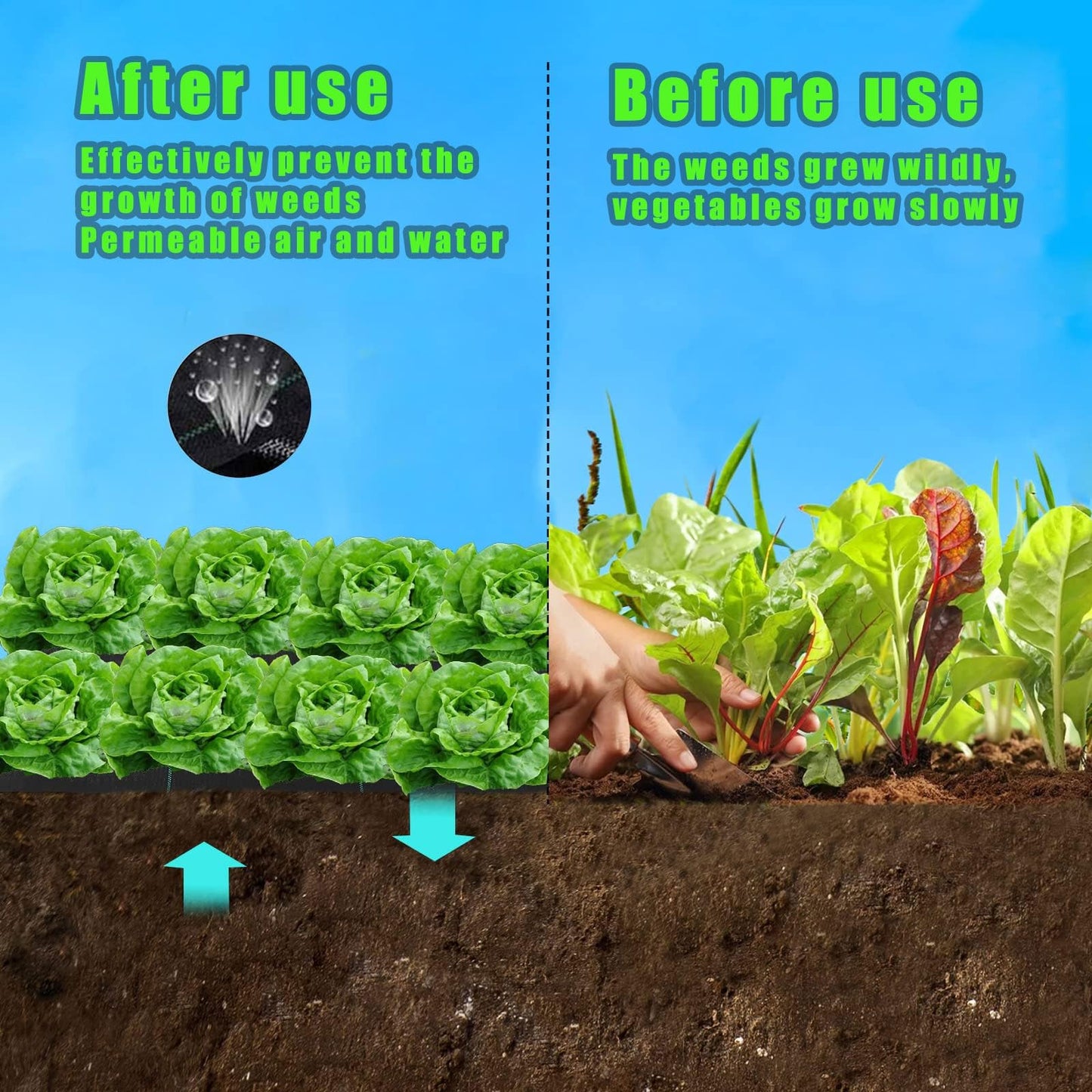 Premium Weed Barrier Landscape Fabric, High Permeability Good, Heavy Duty, for Greenhouse Floors, Garden Rows, Raised Beds, Grass and Yard and Outdoor Landscape Protection, 0.6x20m/2x66ft