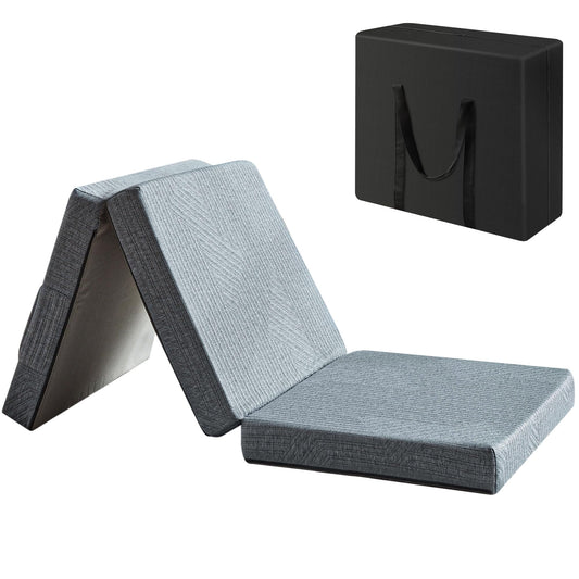 BDEUS Tri-Fold 3.95" Memory Foam Topper Full Size Portable Mat, Foldable Floor Mat for Adults & Kids, Washable CertiPUR-US Certified Cover, Lightweight for Travel/Camping/Yoga