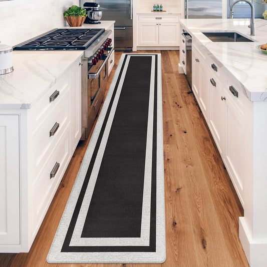 ATRUG Anti Fatigue Kitchen Mats Memory Foam Cushioned Rugs Non Skid Large Kitchen Rugs Comfort Standing Desk Mats for Kitchen Floor Office Home Laundry Room Waterproof Ergonomic Black 17.3"x 94.5"