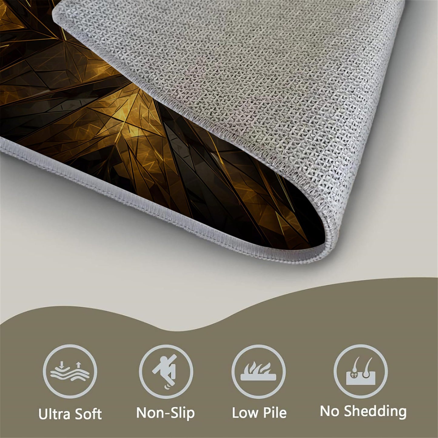 Modern Abstract Rug, Soft Non-Shedding Washable Rug, Gilt Dimensional Folded V Pattern with Non-Slip Backing, Low Pile Floor Mat Indoor Rug, Gold Rugs Gray Rugs 2x3ft