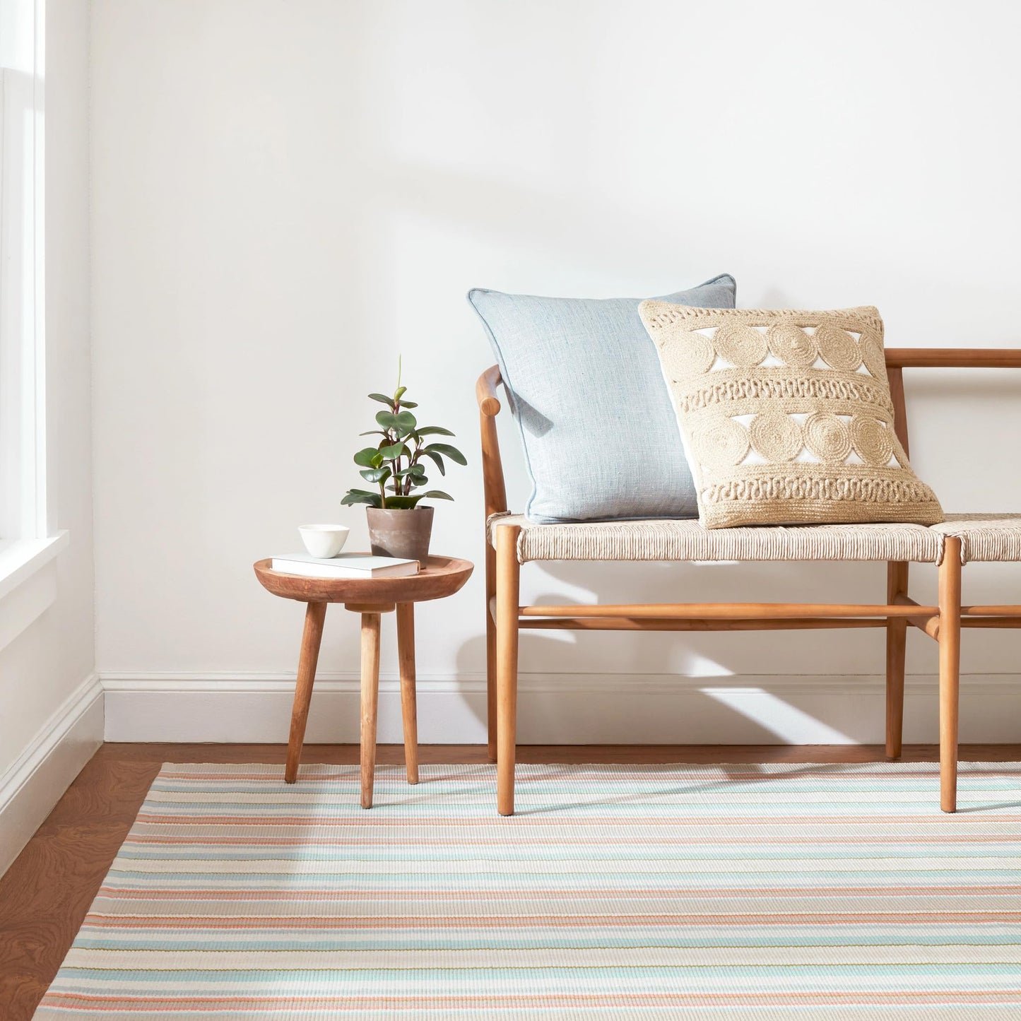 Dash & Albert Daphne Stripe Sky Handwoven Cotton Rug, Runner-2.5 X 8 Feet, Multi Stripe Pattern - Premium Luxury Hotel Quality Soft Breathable Hypoallergenic Machine Washable Easy Care All Season