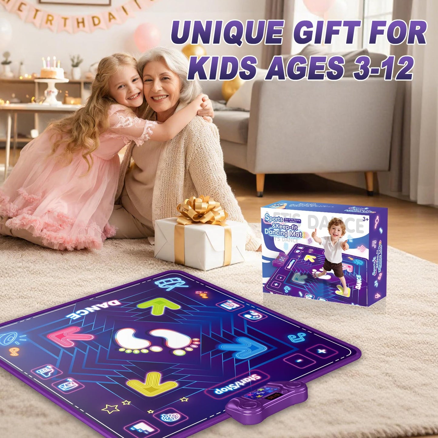 KAKTIN Dance Mat Toys for Kids, Dance Mats with LED Light & Wireless Bluetooth, Music Dance Toy with 5 Modes Game 3 Speeds, Birthday Xmas Gifts for 3-12 Year Old Girls Boys
