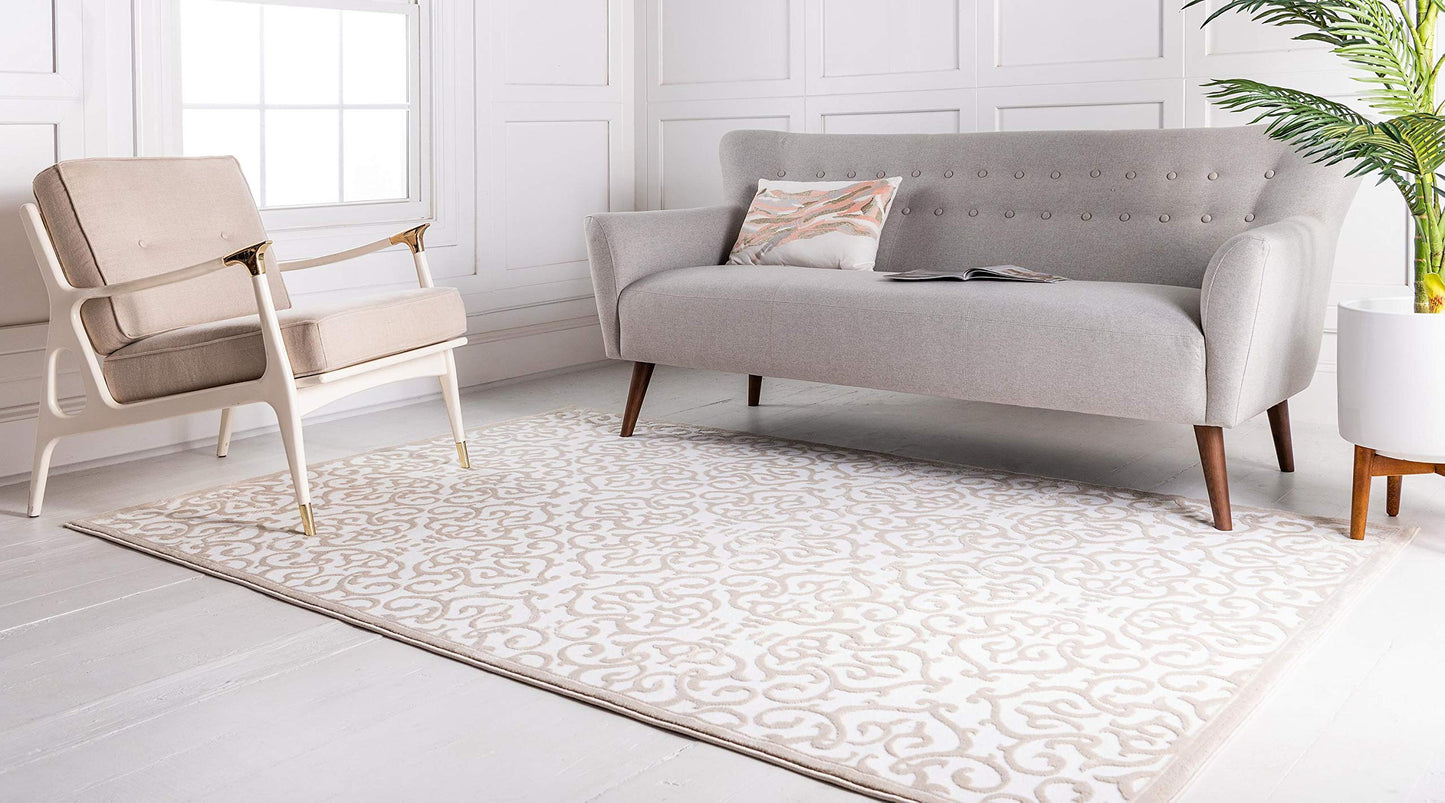 Unique Loom Rushmore Collection Area Rug - Johnson (8' x 11' 8" Rectangle, Snow White/ Beige)