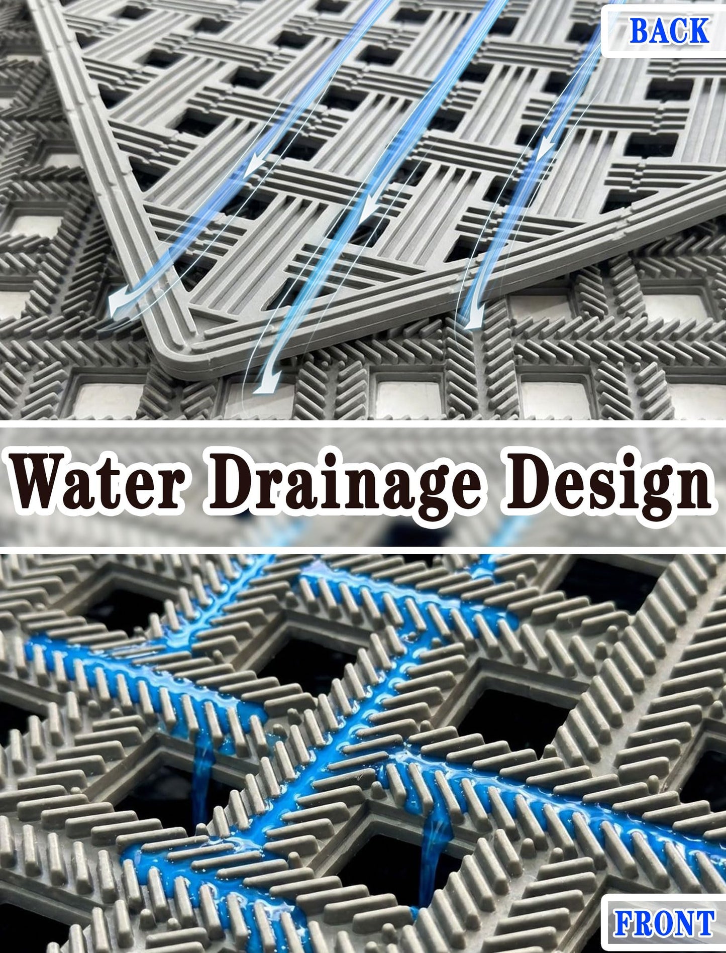 Bulijojo Front Door Mat Entrance with Drainage,24x36 Rubber Heavy Duty Dirt Trapper Waterproof Welcome Mat, All Weather for Front Back Door Patio Entryway Grey