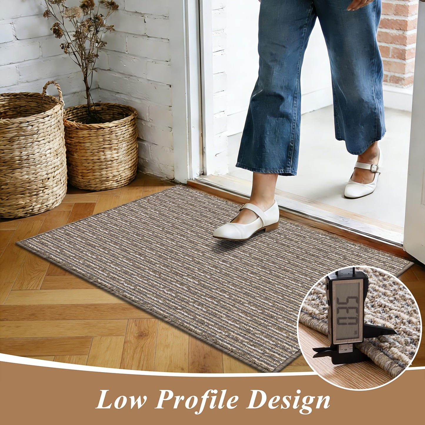 Ileading Door Mat 24"x36" Non-Slip Washable, Super Absorbent Stain Resistant Friendly Muddy Paws Welcome Mat, Entryway Mat for Entrance Bath Laundry, Beige