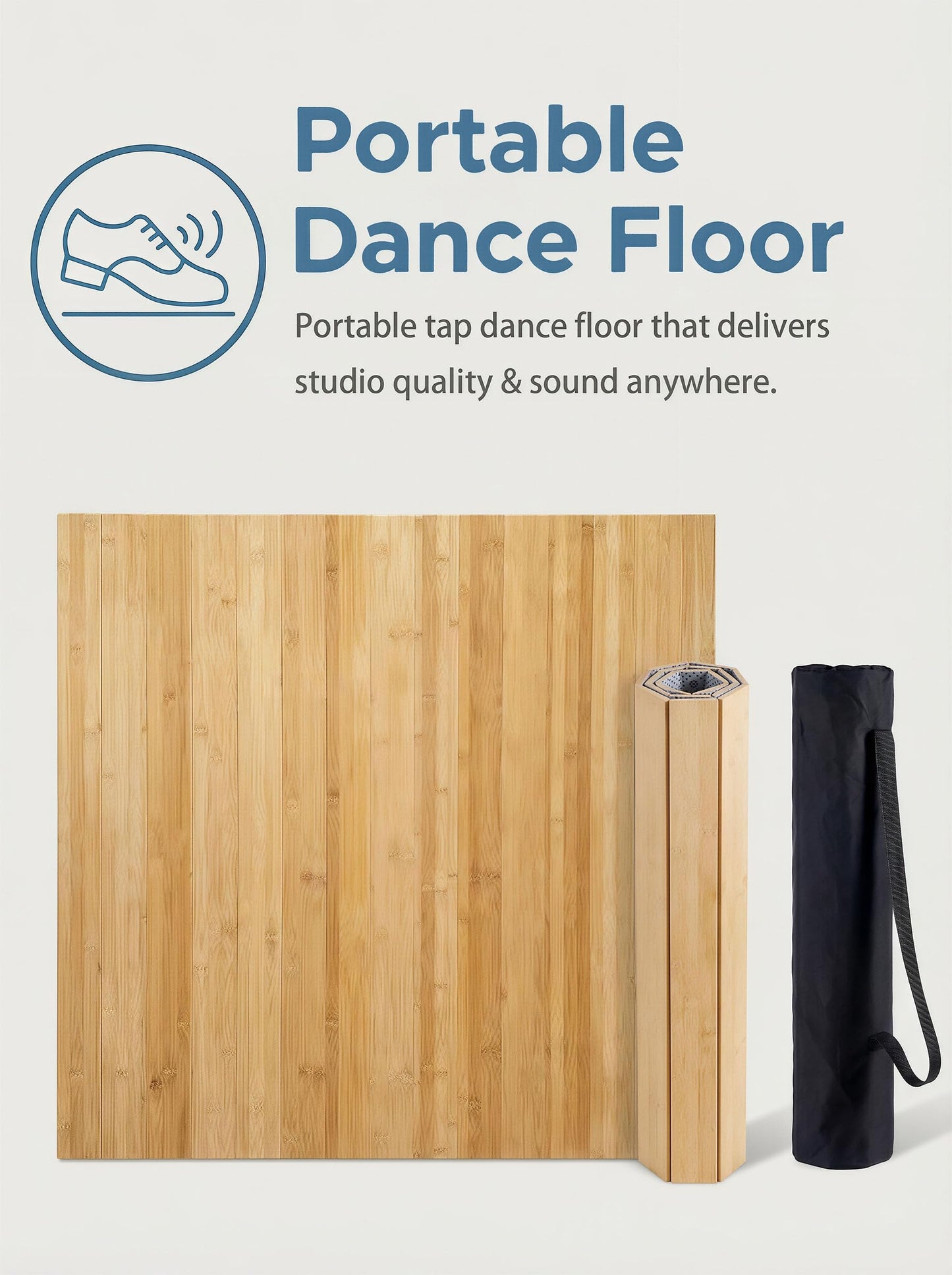 Glidemax Portable Bamboo Tap Dance Floor Mat - 48.2"x38.5" Large Reversible Practice Floor with Storage Bag, Non-Slip & Sound Enhanced for Home, Studio, Outdoor Use on Any Surface