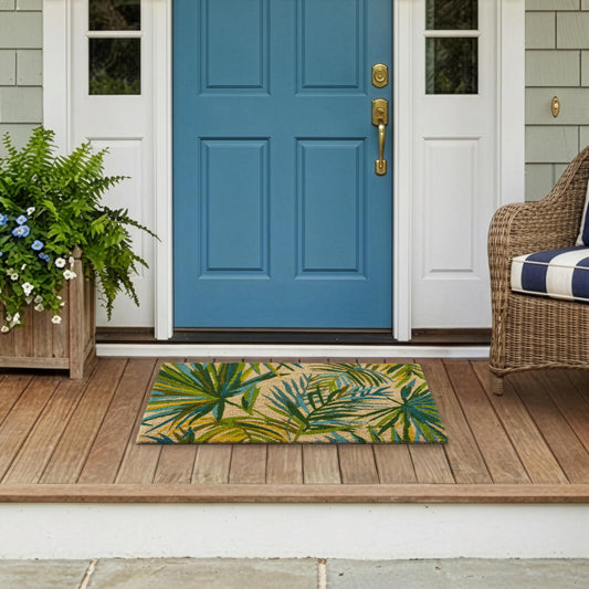 HF by LT Palm Leaves 100% Coir Doormat, 18 x 30 inches, Naturally Durable, PVC-Backing, Sustainable