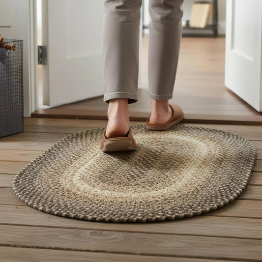 Super Area Rugs Braided Rugs 2X3 Farmhouse Kitchen Rug - Ridgewood Braided Rug for Living Room - Reversible - Indoor/Outdoor - Made in USA - Brown Velvet/Beige, 2' X 3' Oval