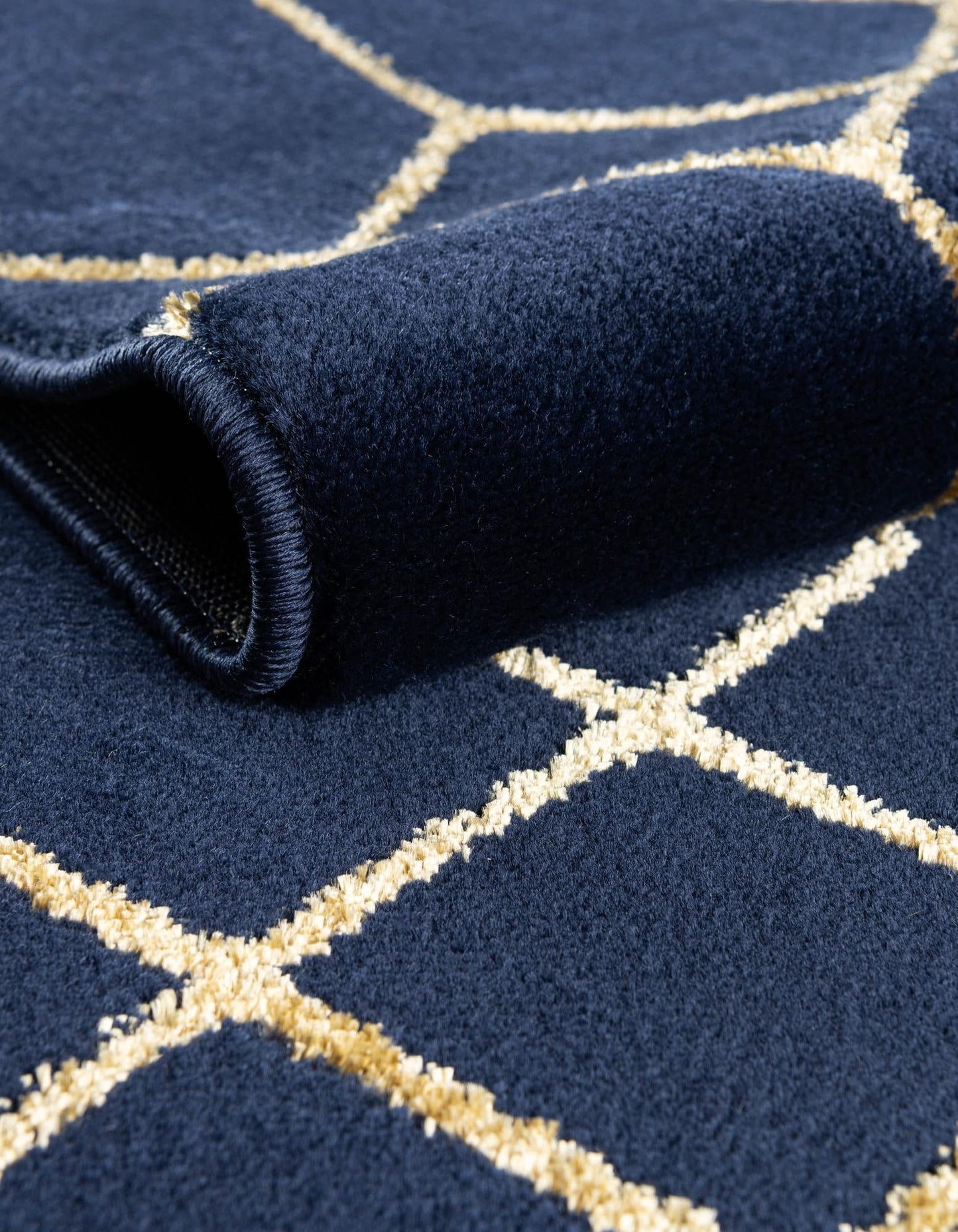 Rugs.com Glam Collection Rug – 2x3 Navy Blue Gold Medium-Pile Rug Perfect for Entryways, Kitchens, Breakfast Nooks, Accent Pieces