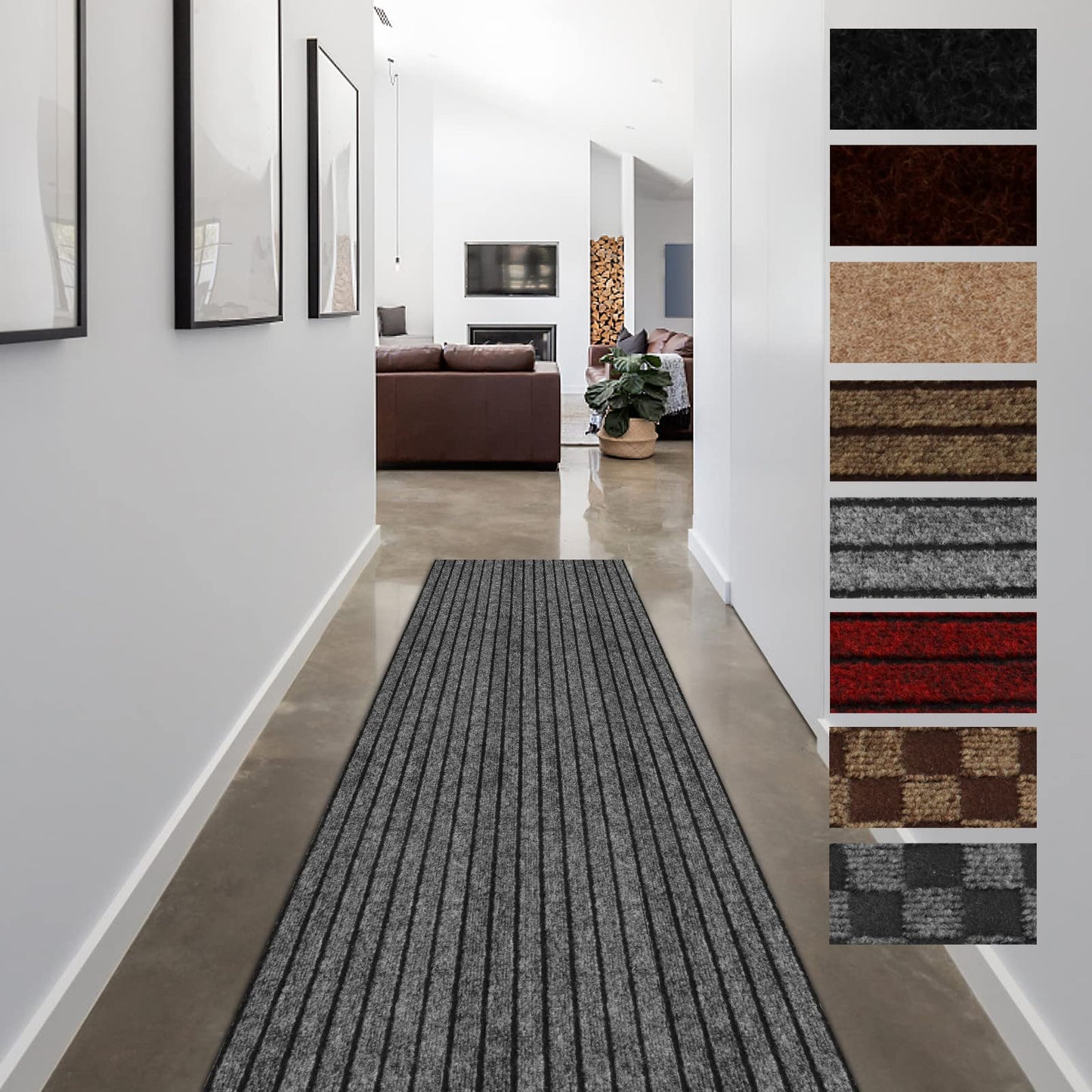 FREADEM Runner Rugs for Hallways, 2FT x 6FT Non Slip Kitchen Area Rug Entryway Runner Laundry Room Rug, 2-82 FT Indoor Outdoor Carpet Runners with Rubber Backing, Grey Stripe