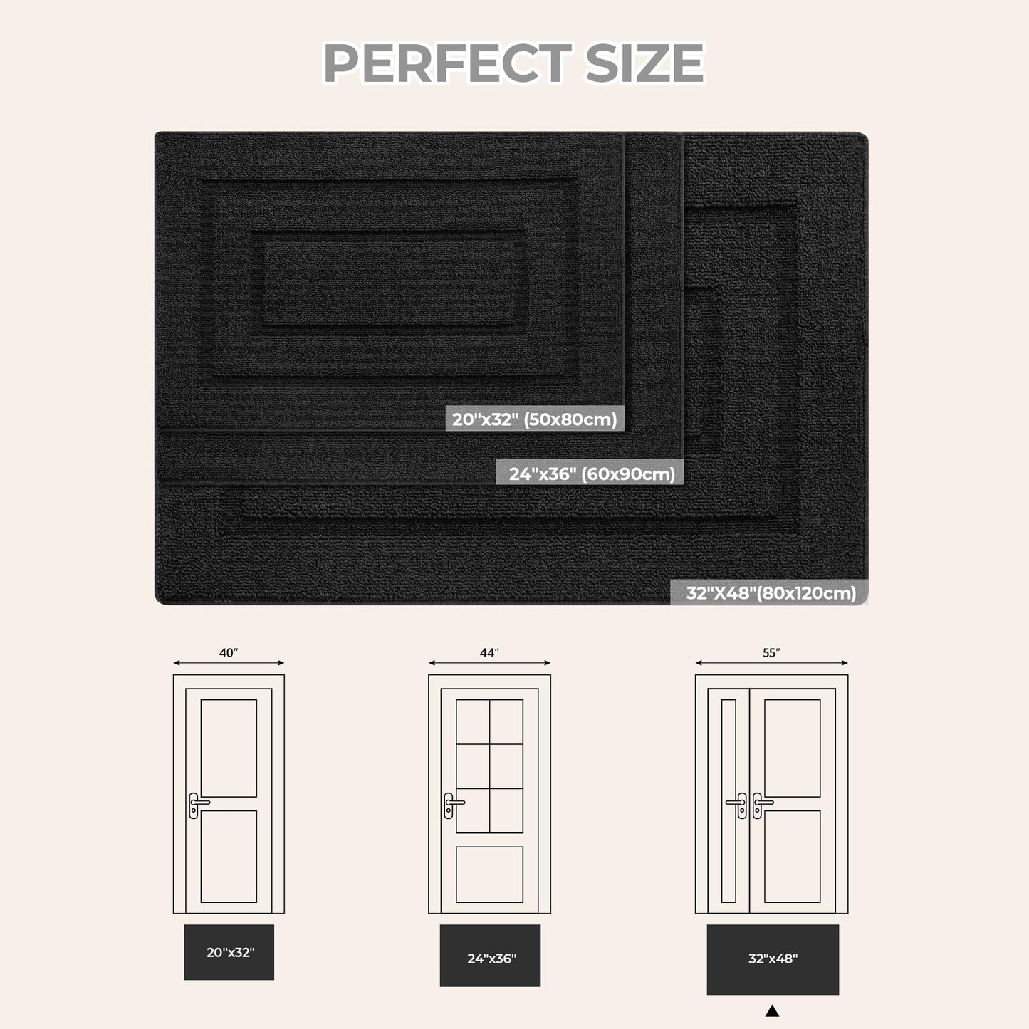 GRANNY SAYS Front Door Mat Outside Entrance, Welcome Matt Non-Slip, Outdoor Door Mats for Entryway, Long Front Porch Mat Low Profile Resist Dirt Easy to Clean, 47"x32", Black