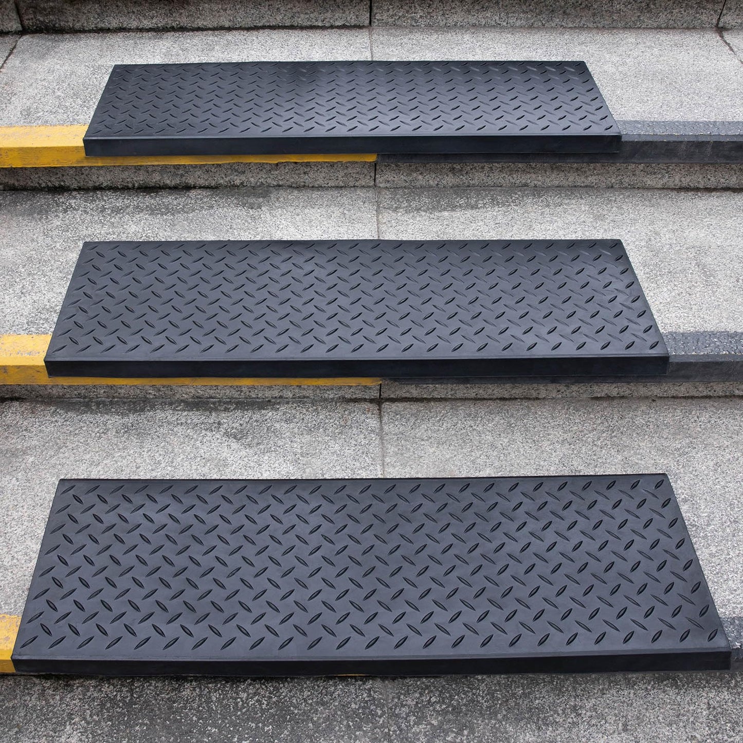 Spurtar Rubber Stair Treads, 29.69" x 9.85" 3PCS Outdoor Rubber Stair Treads Non-Slip for Wooden with Nosing Concrete Marble Tile Metal Steps Black