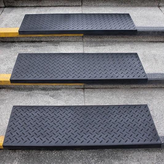 Spurtar Rubber Stair Treads, 29.69" x 9.85" 3PCS Outdoor Rubber Stair Treads Non-Slip for Wooden with Nosing Concrete Marble Tile Metal Steps Black