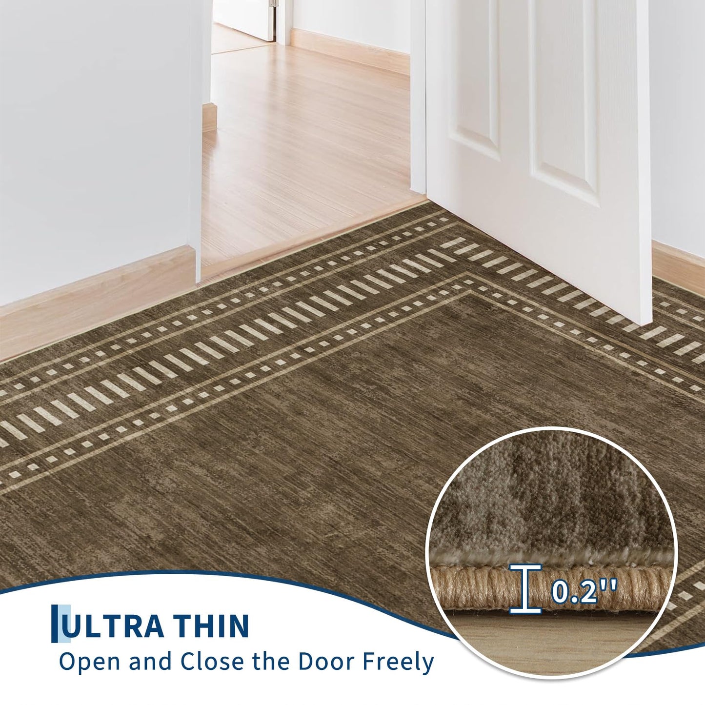 Garvee 4x6 Area Rug - Machine Washable Non-Slip Small Carpet, Soft Low-Pile Farmhouse Floor Mat for Bedroom Home Office Nursery, Foldable Indoor Rug with TPR Backing, Pet Friendly, Brown