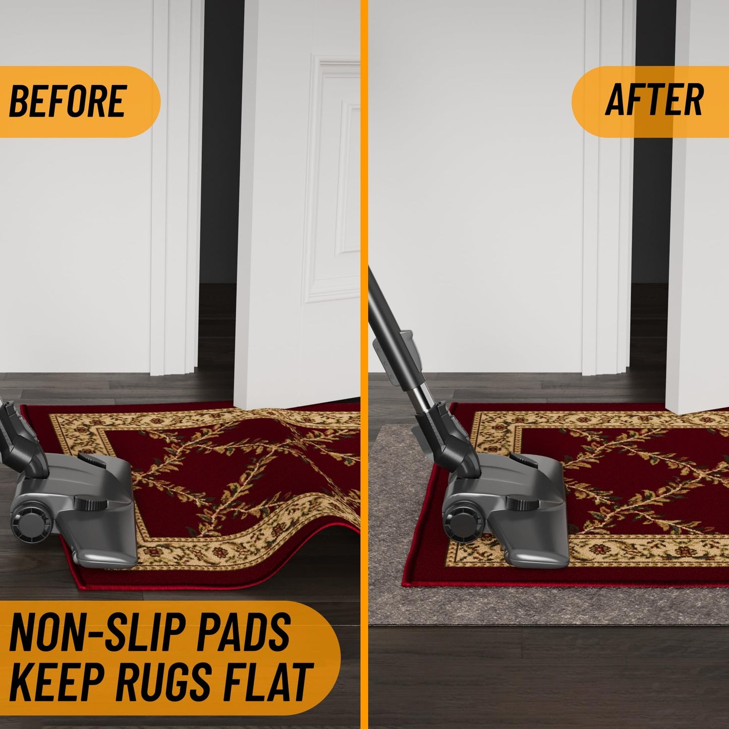 Ottomanson 3' x 7' Non-Slip Rug Pad Gripper 1/4 Inch Thick Dual Surface Felt + Rubber Gripper - Safe for All Floors, Brown