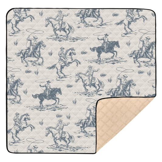 Selerdon Baby Play Mat Western Cowboy Horse Retro 50" X 50" Play Gym Crawling Mat Soft Non-Slip Portable Picnic Floor Mat for Infant, Babies, Toddler, Kids