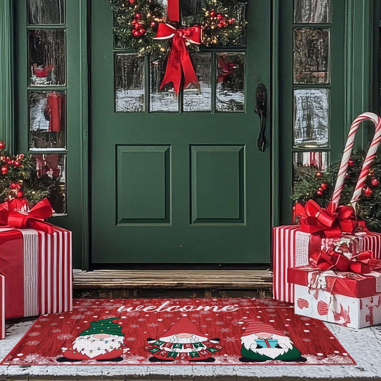 Nuanchu Extra Large Christmas Doormat Merry Christmas Front Door Mat Winter Holiday Large Welcome Mat Washable Carpet Nonslip Rug for Xmas Decor(Gnome,4.3 x 2 ft)