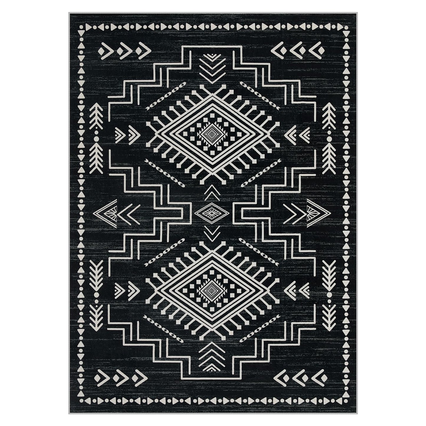 Joydeco Moroccan Black 8x10 Area Rugs for Living Room, Non-Slip Western Large Bedroom Dining Room Rug, Throw Stain Resistant Geometric Aztec Print Modern Soft Carpet for Playroom Office