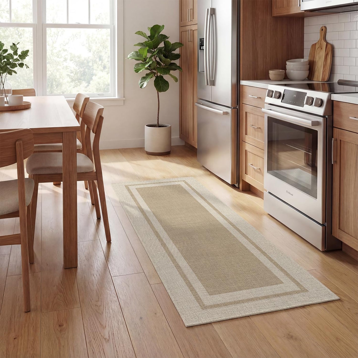 Artoid Mode Beige Absorbent Rectangle Non-Skid Doormat, Home Mats Non Slip Washable Natural Rubber Back Door Mat Floor Mat for 17x47 Inch