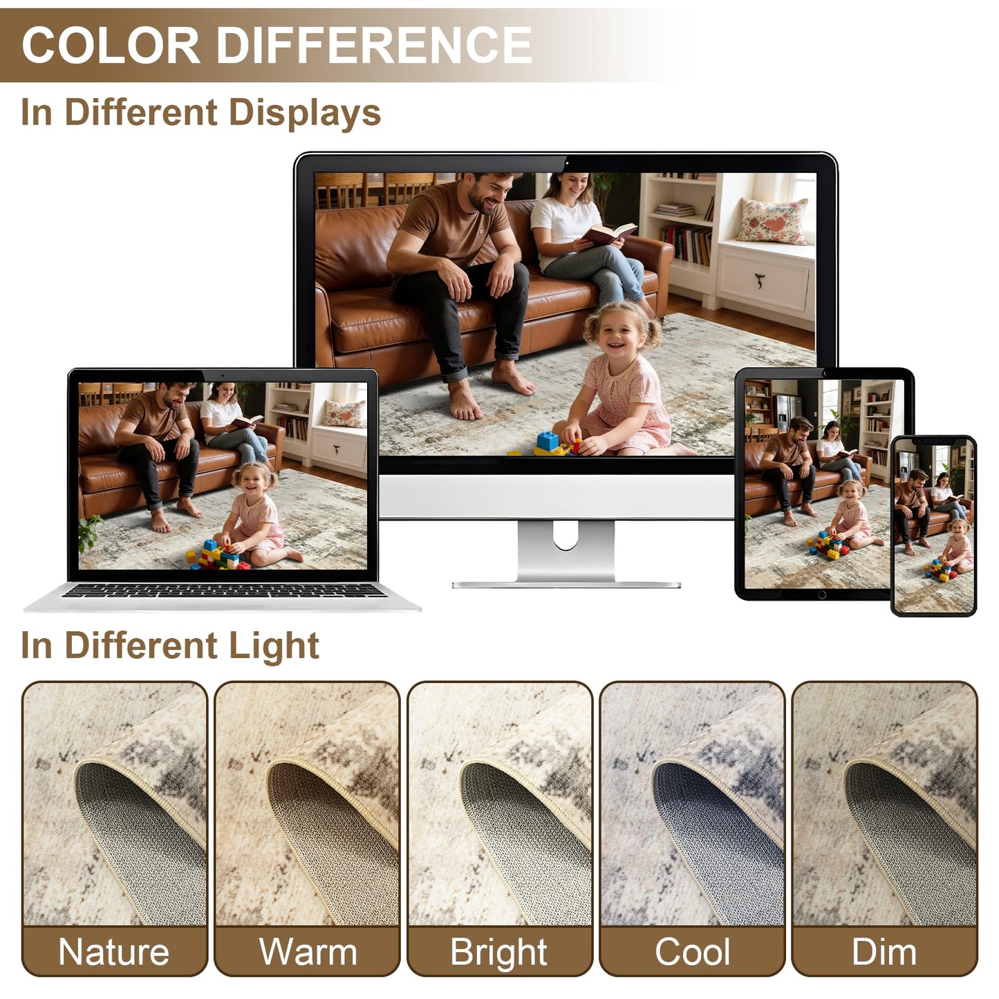 ULTSOFE 5x7 Beige Washable Area Rug for Living Room Bedroom Large Carpet