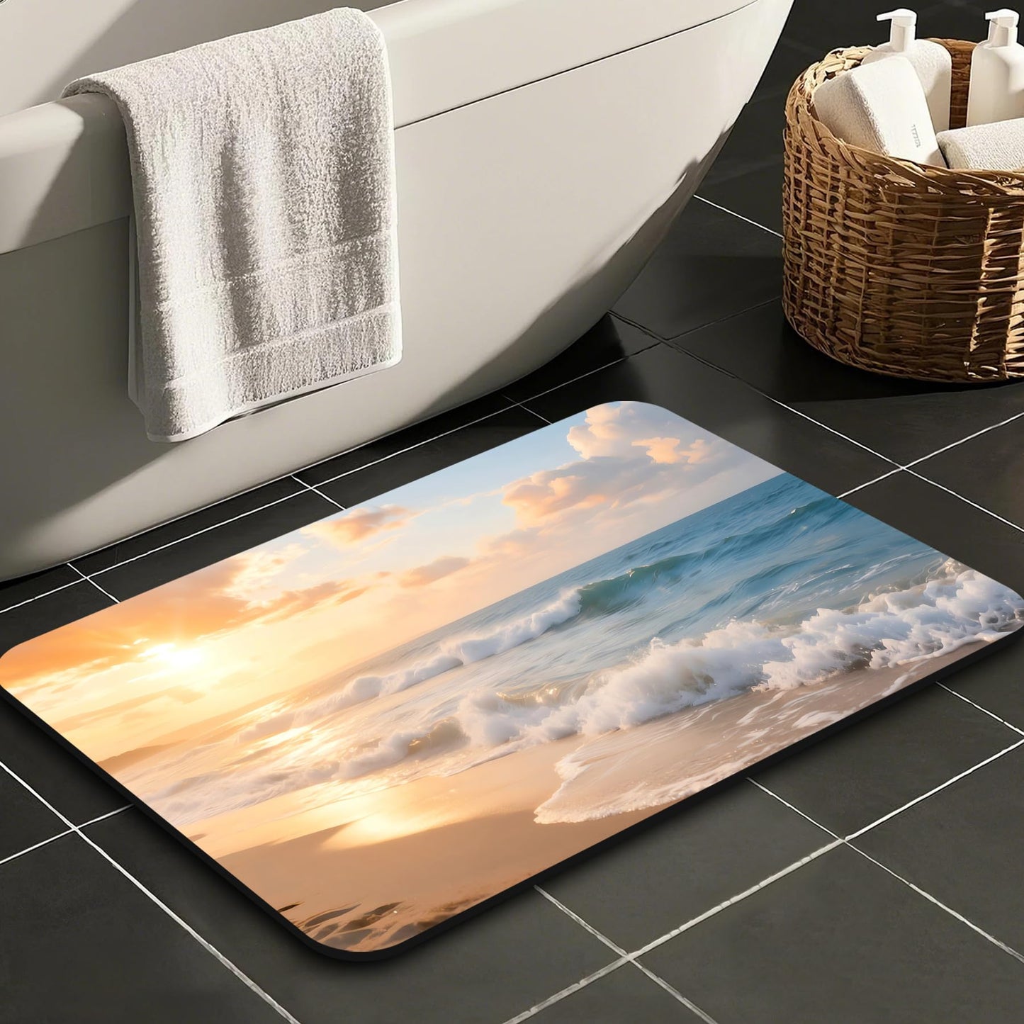 Zedliyu Quick Dry Bath Mat for Bathroom,Super Absorbent Beach Welcome Bath Rug Non-Slip Rubber Backing,Machine Washable Bathroom Floor Mat for Shower, Tub, Sink Area Sunrise 30x20