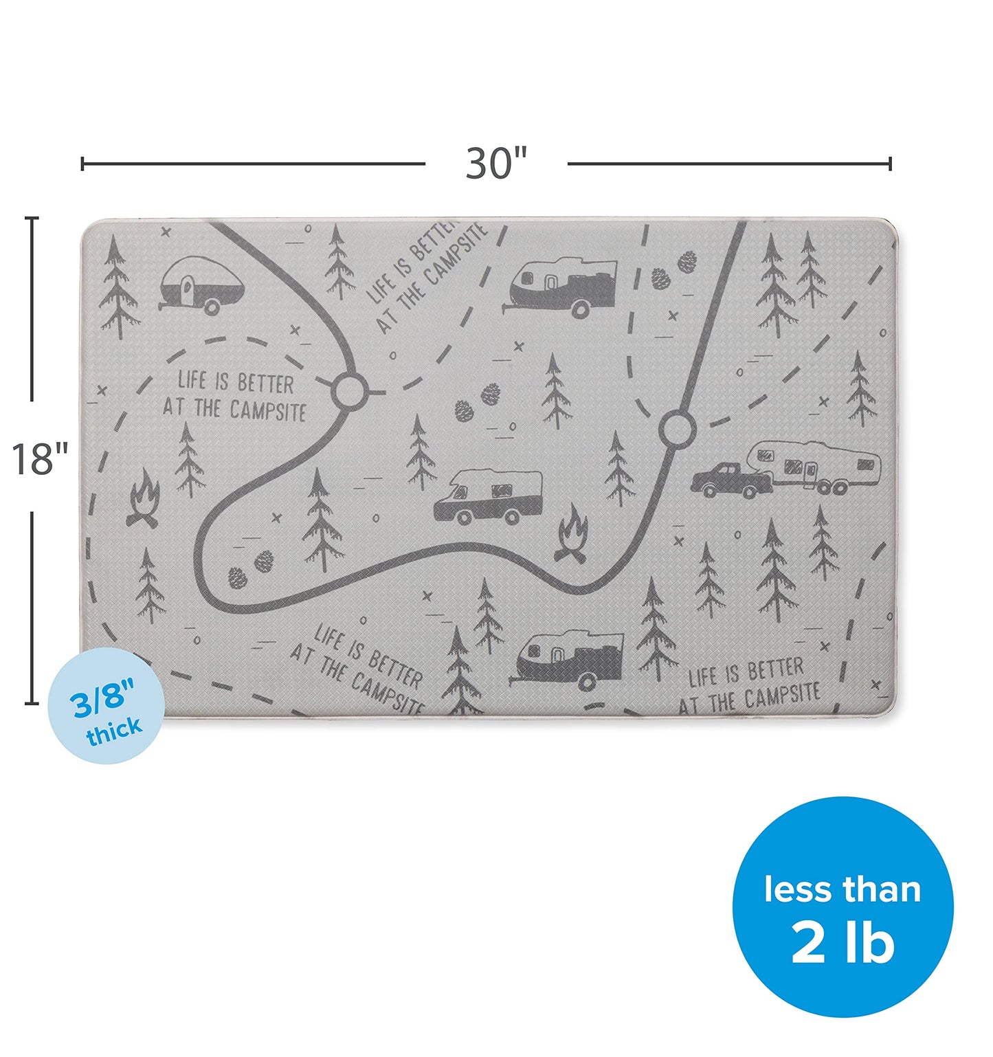 Camco Life is Better at The Campsite Anti-Fatigue Kitchen Mat - Features RV Map Design & Non-Slip Surface - Reduces Discomfort While Standing for Extended Time - 30 x 18 x 3/8 in (53436)