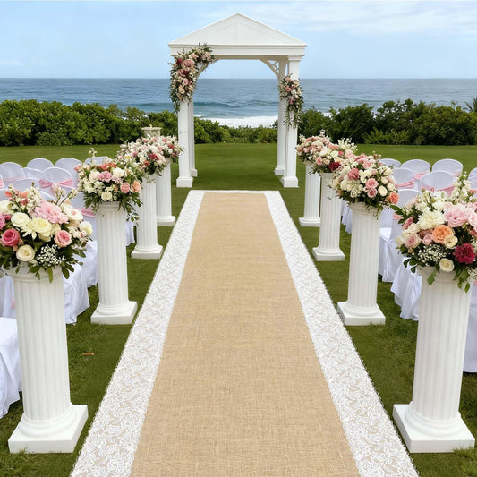 GoldenXin 3ft x 30 ft Natural Burlap Wedding Aisle Runner,Outdoor for Wedding Ceremony with Lace Jute Rustic Burlap Decorations Beach Garden Church Reception Craft Decor