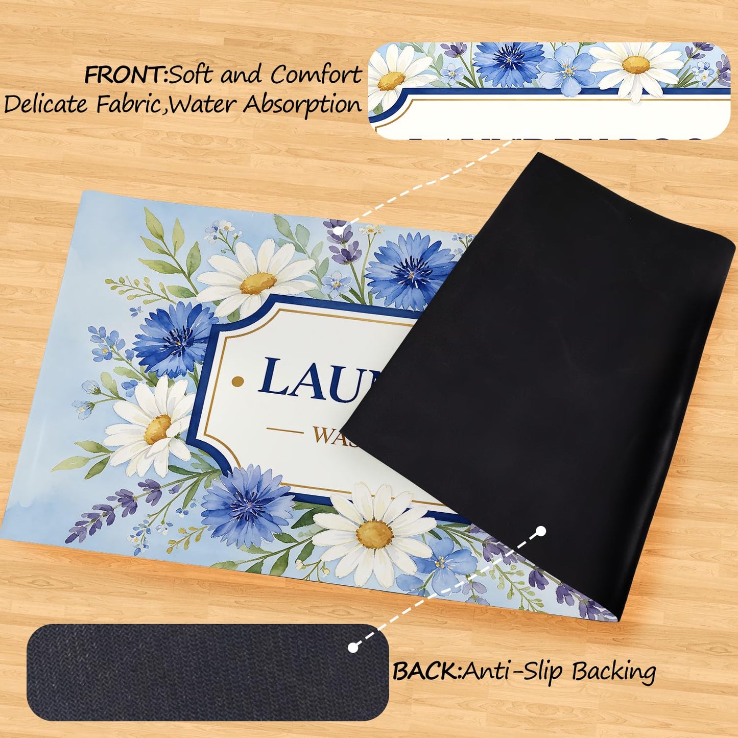 LEIWEIHOPE Daisy Summer Runner Rug 20x47 inch Non-Slip Waterproof Laundry Room Rug Kitchen Runner Bathroom Mat with Festive Designs,Outdoor Indoor Entryway Floor Mat Home Decor